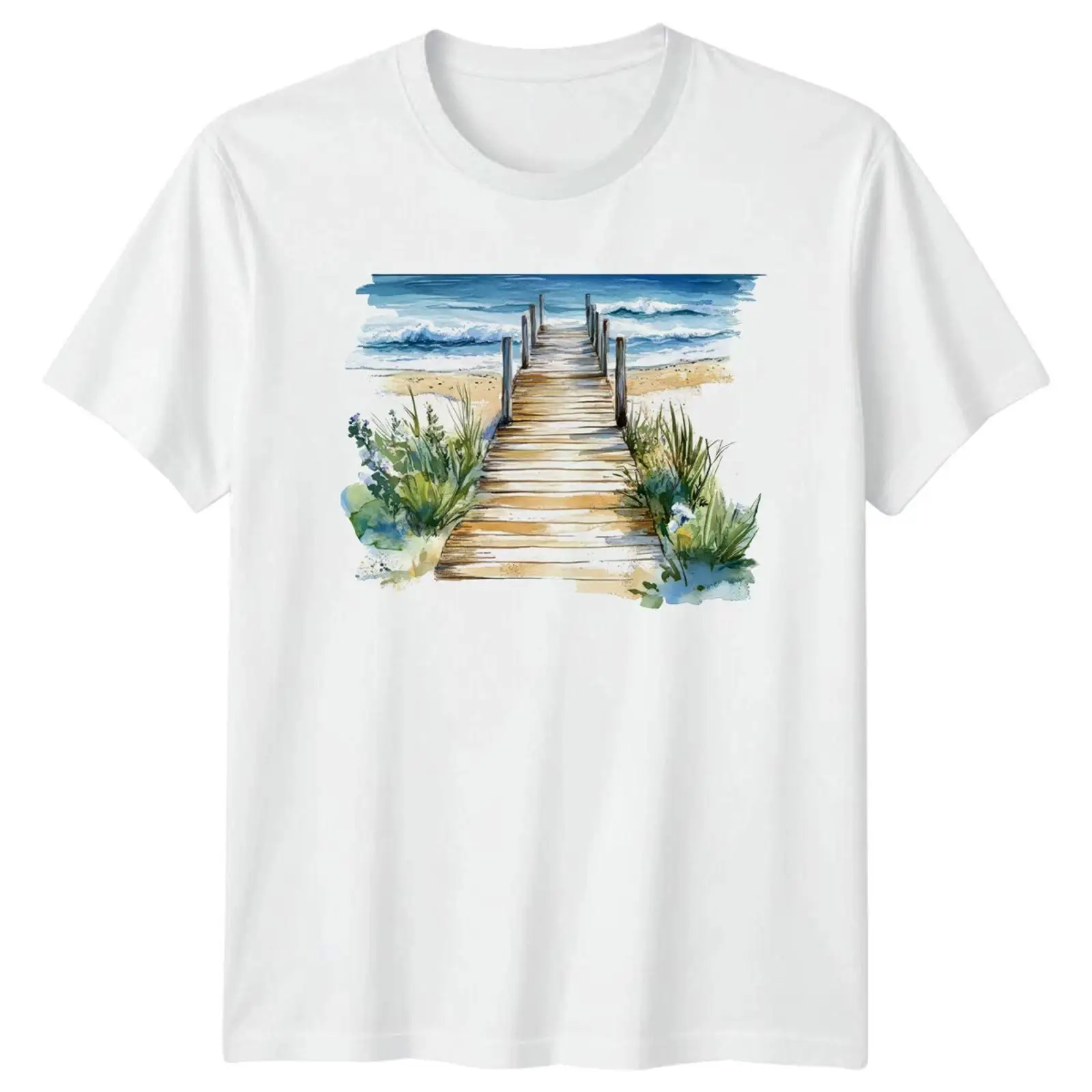 Vintage Fashion Herren - Aquarell Strand Ozean Küste Herren T