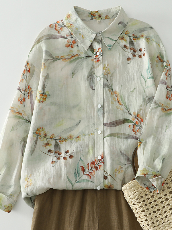 Vintage Fashion Influencers - Loose Long Sleeve Women's Shirt Floral