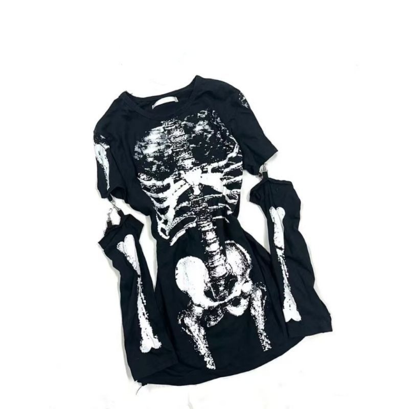 Gothic Skeleton Graphic T-Shir - огляд і ціна Vintage Fashion Subculture